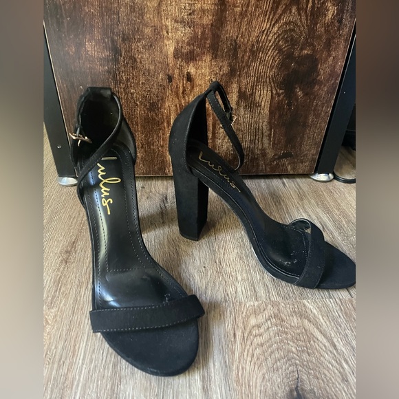 Lulus Black High Heels Shoes Taylor ~4" Tall Heel Ankle Strap Open Toe Size 7 - Picture 1 of 4